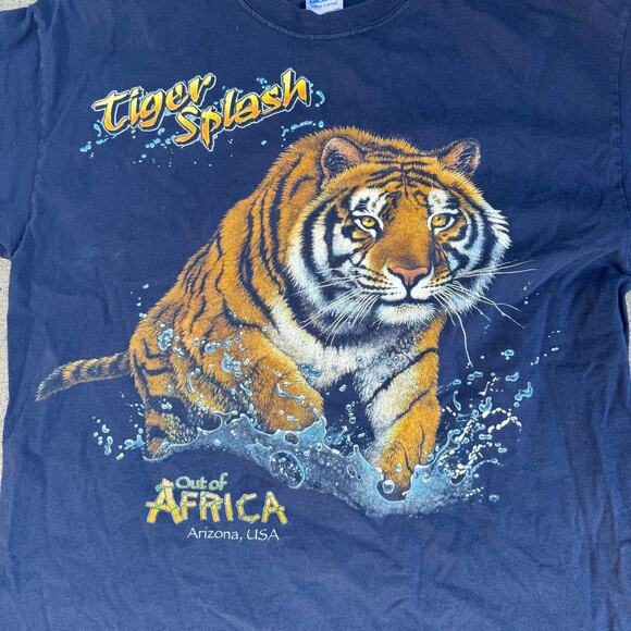 Tiger Splash Out of Africa Arizona, USA Graphic Tshirt Animal Travel Navy LARGE - Picture 2 of 6